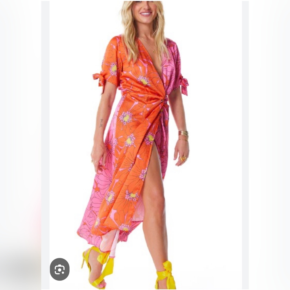 Never Fully Dressed Floral Contrast Wrap Midi Dress
